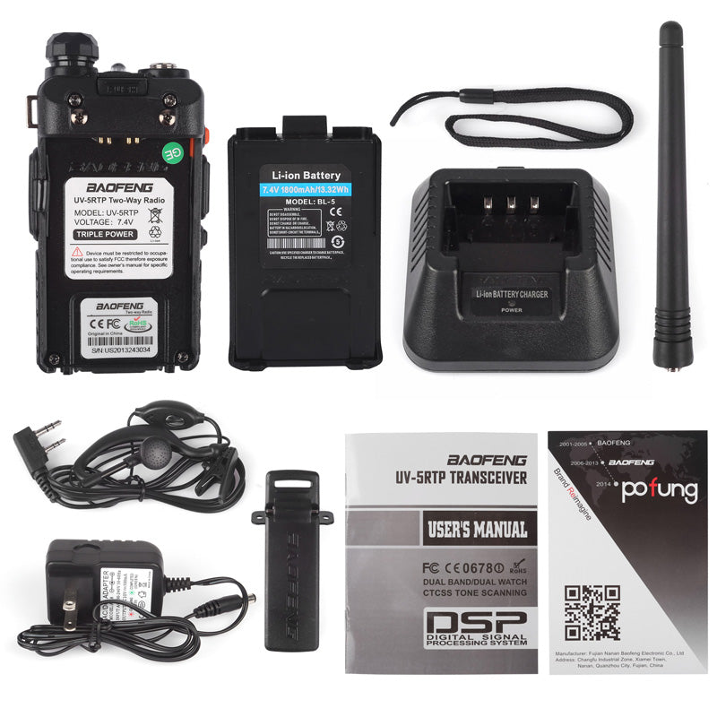 Baofeng UV-5RTP Two-Way Radio 2 Pack with 2 Speakers & 1 Cable - Open Box - Perfect for Outdoor Adventures, Emergency Communication & Hiking