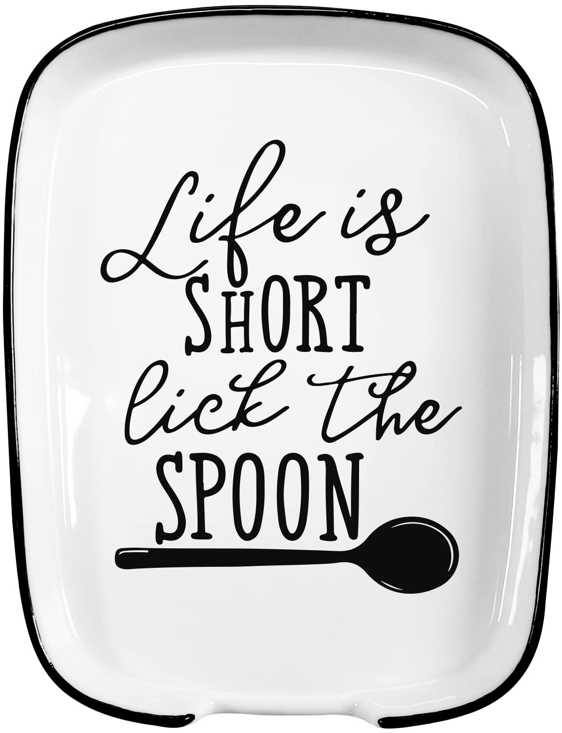 Funny Life is Short Lick the Spoon Ceramic Spoon Rest for Stove Top, Modern Farmhouse Kitchen Cute Decor, Perfect for Cooking and Baking on Kitchen Counter