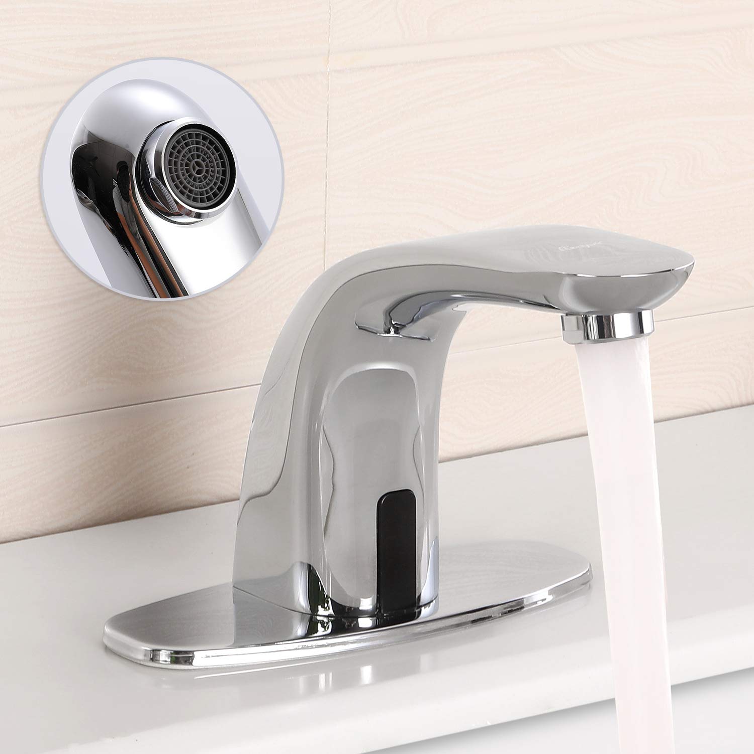 Charmingwater Touchless Bathroom Sink Faucet with Hole Cover Plate - Chrome Finish, Automatic Sensor Faucet for Modern Bathroom & Kitchen Sink, Water Saving & Hygienic Design for Home, Office, and Public Restrooms
