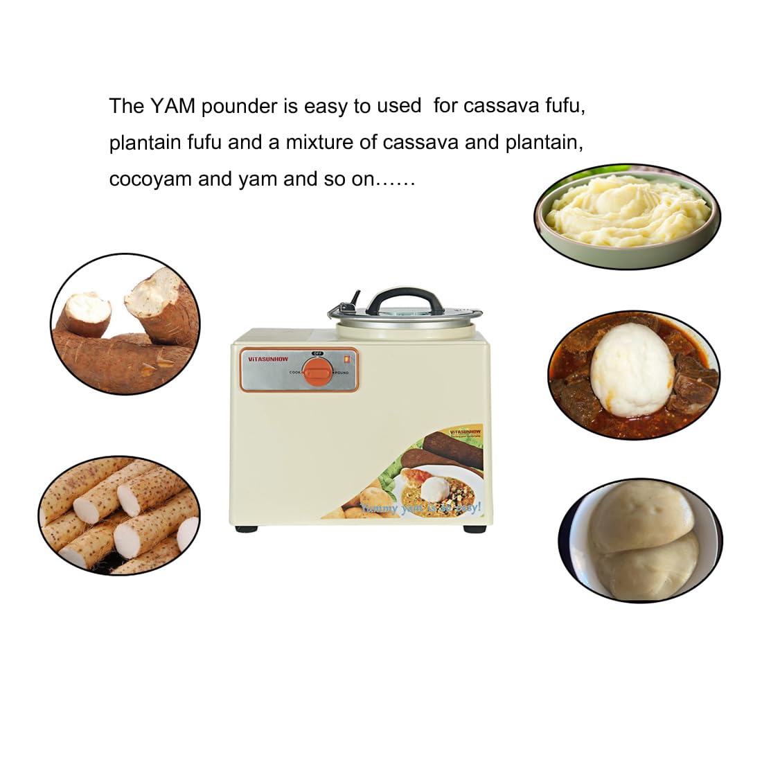 Electric Yam Pounding Machine - 3.6L Capacity for Boiling & Pounding Yam, Cassava Fufu, Plantain Fufu Effortlessly | Perfect for African Cuisine, Restaurants & Home Cooking