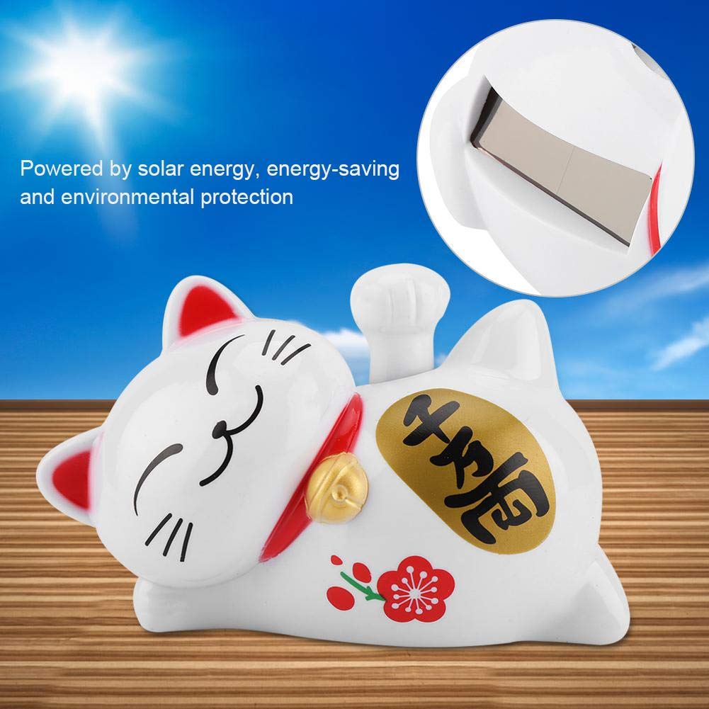 Solar Powered Lucky Cat Waving Arm - Fortune Beckoning Cat Car Decor for Good Luck & Wealth - Perfect for Dashboard, Office Desk & Home Decor