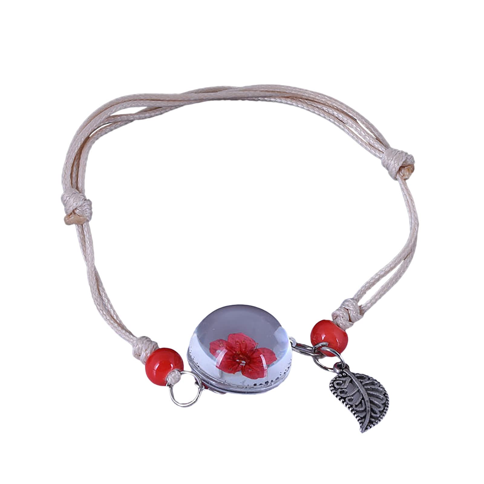KEERADS Adjustable Flower Weave Bracelet for Women - Handmade Dried Grass Bangle, Boho Fashion Jewelry Gift (Red, One Size) - Perfect for Festivals, Weddings & Everyday Boho Style