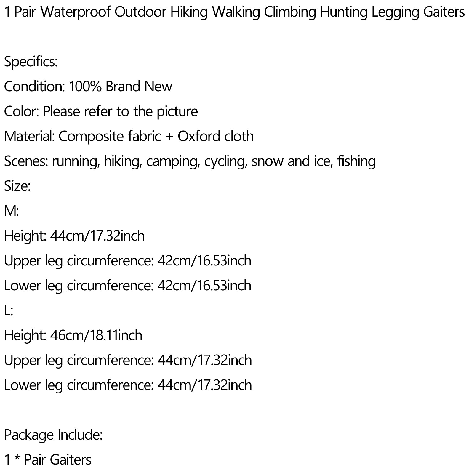 Waterproof Outdoor Gaiters for Hiking, Walking, Climbing & Hunting - Durable Leg Protection for All-Weather Adventures