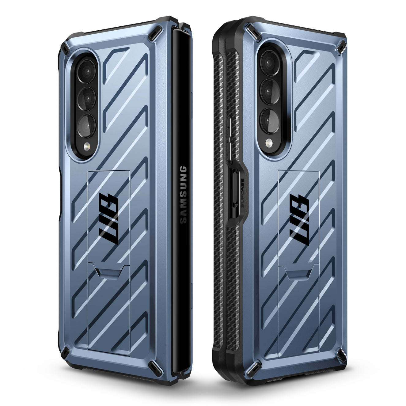 Samsung Galaxy Z Fold 3 Unicorn Beetle Pro Kickstand Case with Built-in Screen Protector - Metallic Blue | Shockproof Protective Cover for Work, Travel & Everyday Use