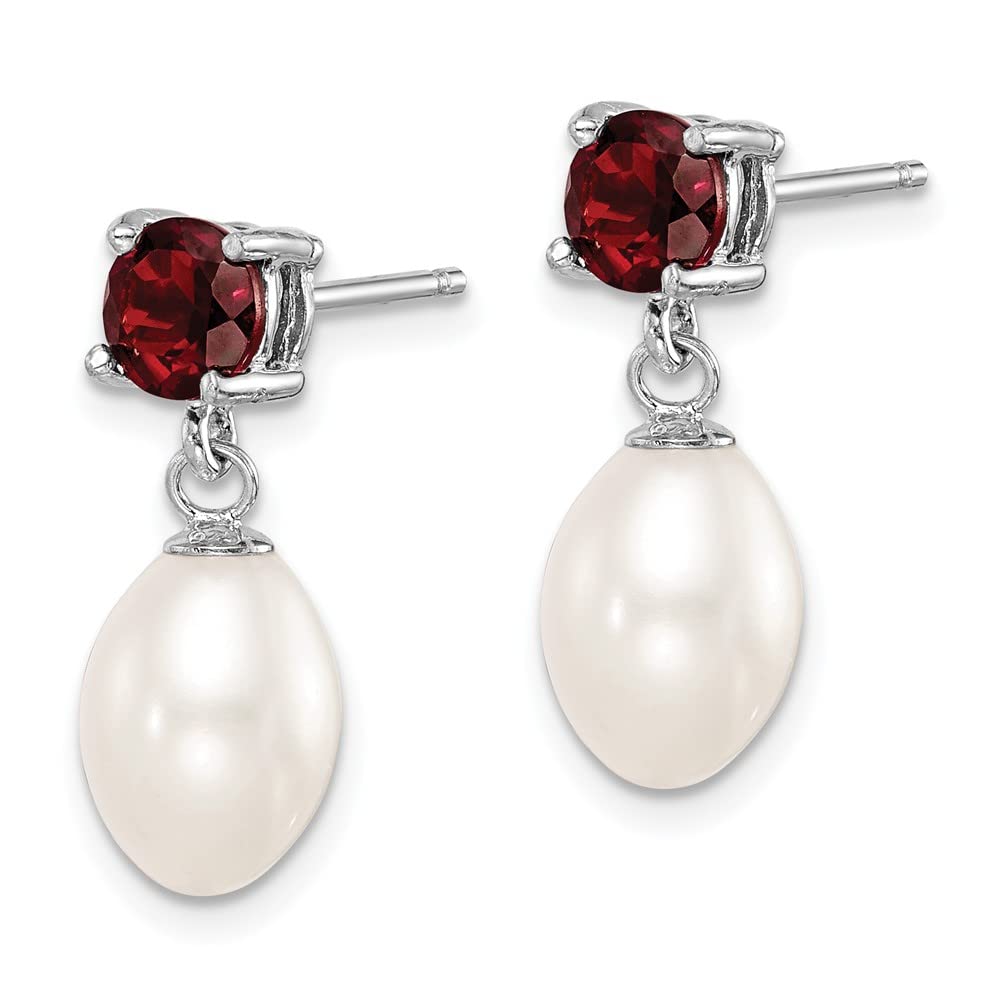 925 Sterling Silver Garnet and Freshwater Pearl Teardrop Earrings for Women | Elegant Dangle Jewelry Gift for Her (7-8mm) | Perfect for Weddings, Parties & Special Occasions