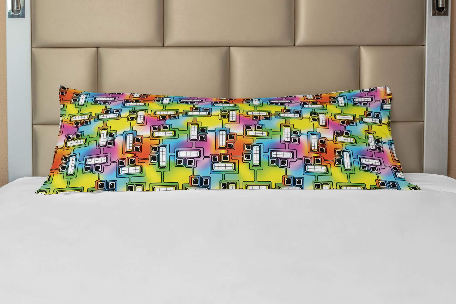 Ambesonne Colorful Body Pillow Cover with Zipper - Hippie Digital Fun Characters, Eyes & Teeth Video Game Art Design - 21