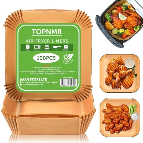 100-Pack 6.5 Inch Square Disposable Air Fryer Liners - Non-Stick Parchment Paper for Ninja, Tefal, Tower & Foodi Air Fryers - Perfect for Baking, Roasting & Healthy Cooking