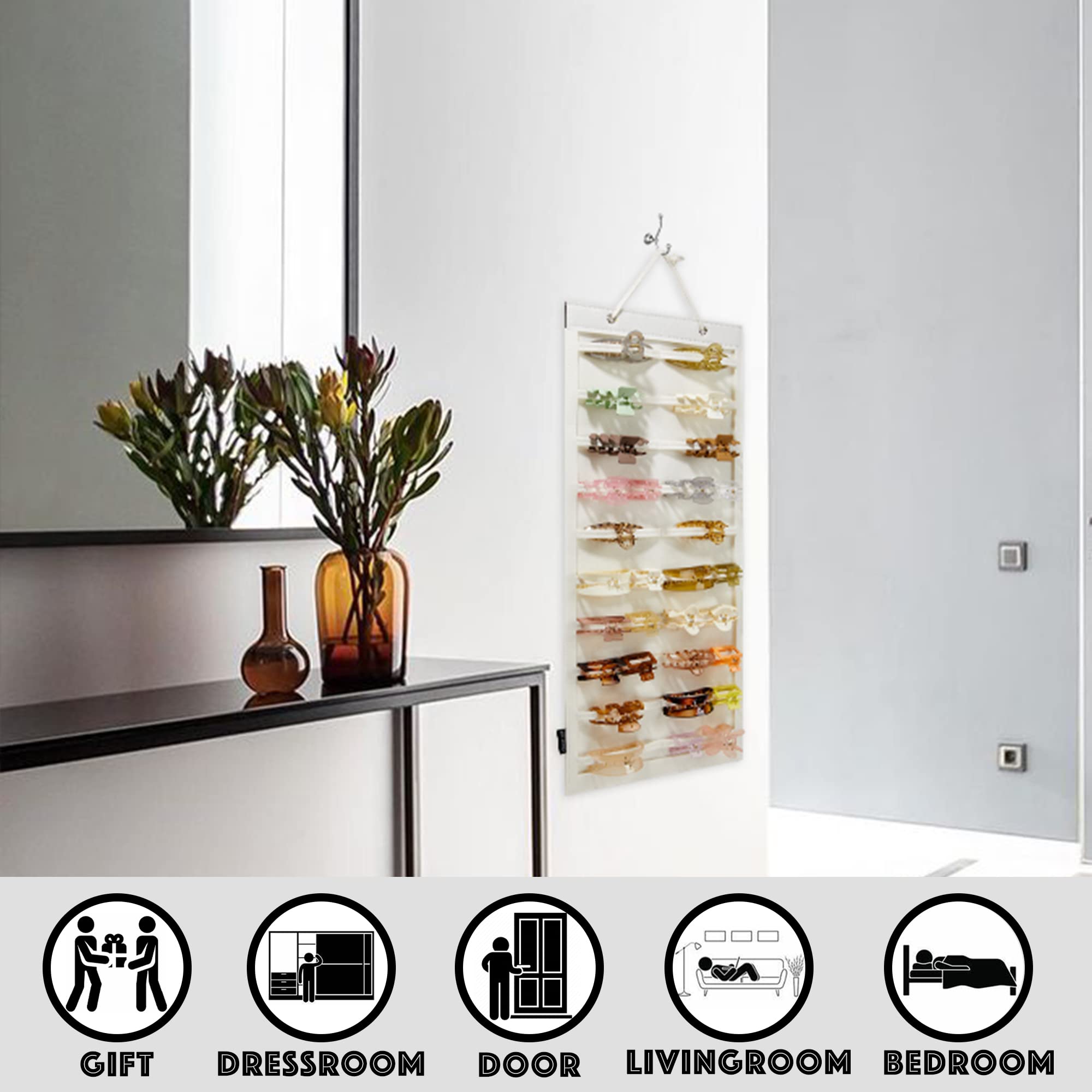 Hair Claw Clips Organizer Wall Mount - 12 Slot Hair Accessory Storage Holder for Women & Girls - Beige Closet Door Hanging Clips Organizer (No Accessories Included) | Perfect for Bathroom, Bedroom & Dorm Organization