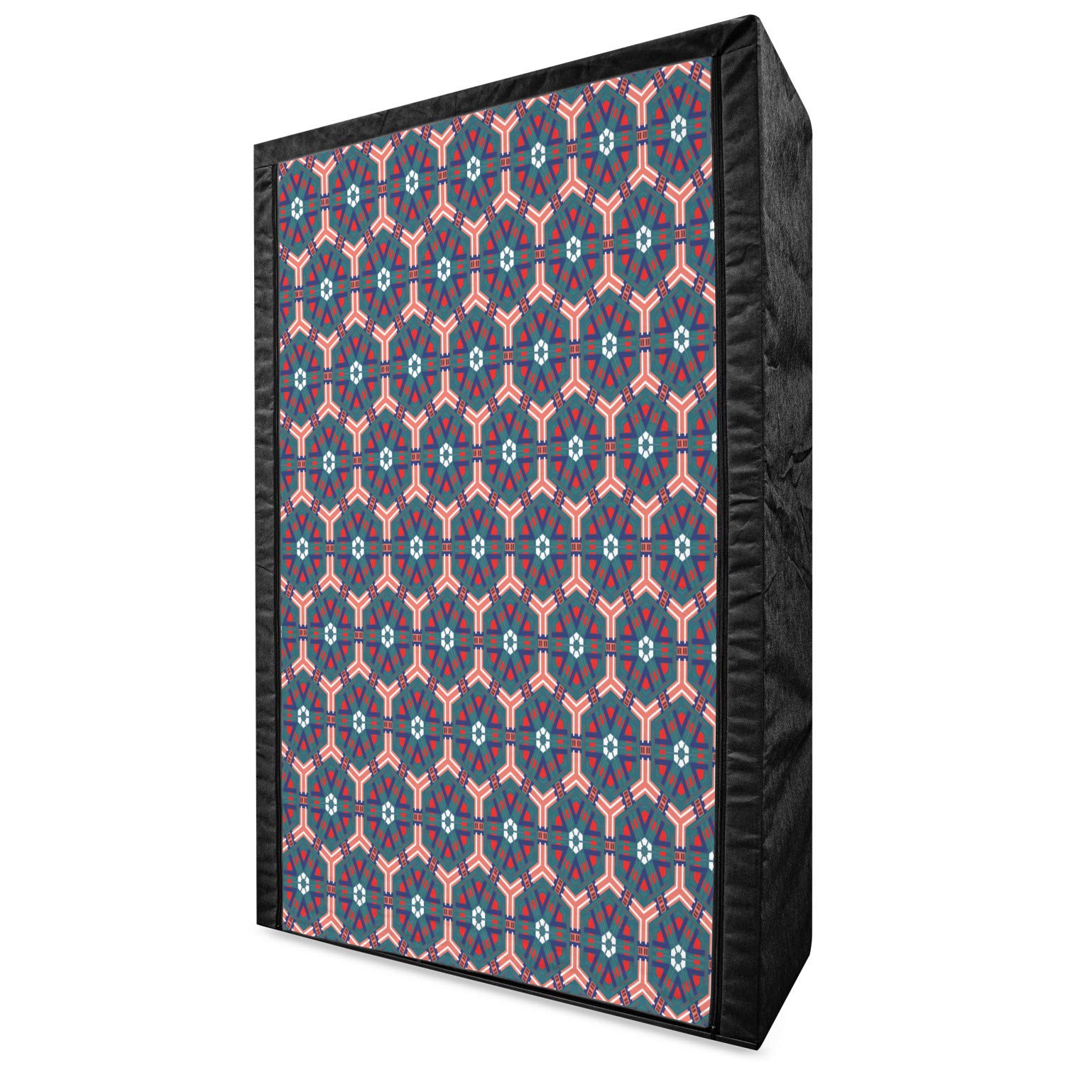 Ambesonne Traditional Portable Fabric Wardrobe with Shelves - Moroccan Mosaic Tiles Hexagonal Design, Victorian Ceramic Baroque Style Clothing Organizer - 42.5 Inch Multicolor Storage Closet for Bedroom, Closet, Dorm or Travel