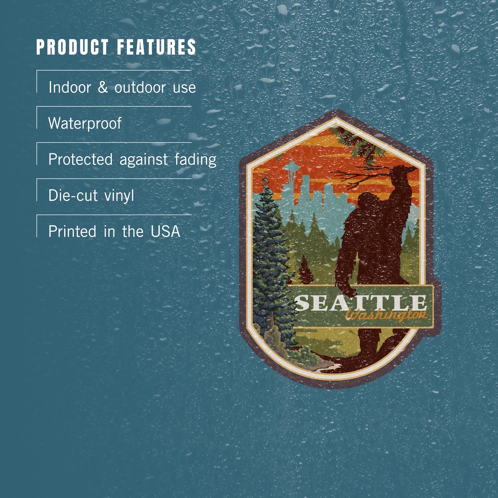 Custom Die Cut Stickers Seattle Washington - Bigfoot WPA Style Vinyl Decals 3-6 Inch Waterproof - Perfect for Cars, Water Bottles, Laptops, Coolers & DIY Projects - Durable Outdoor/Indoor Decoration