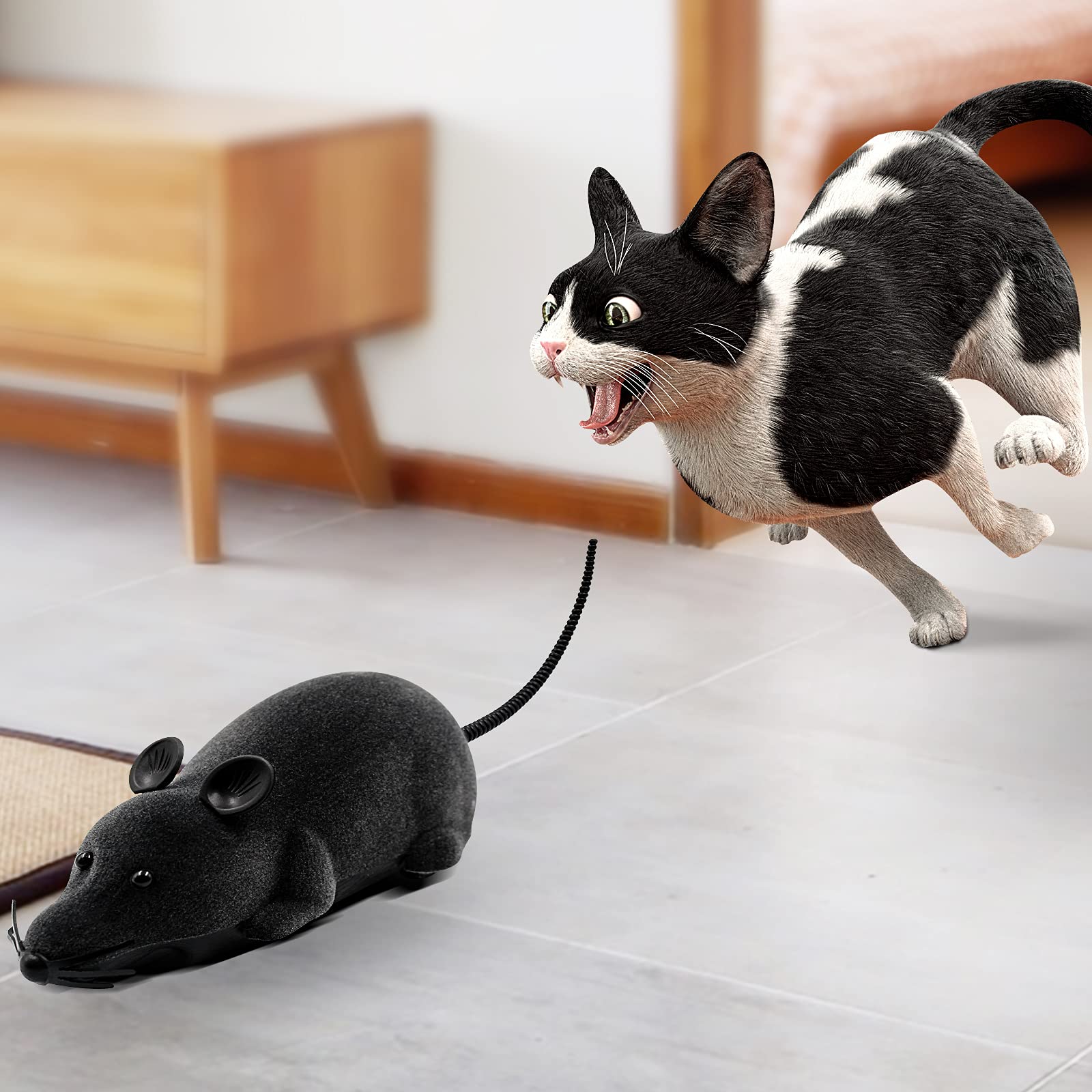 Aerbee Electronic RC Rat Toy - Realistic Wireless Remote Control Mouse for Cats, Interactive Pet Toy with Flocking Motion - Funny Scary Prank Jokes for Pets - Perfect for Cat Entertainment, Training & Halloween Pranks