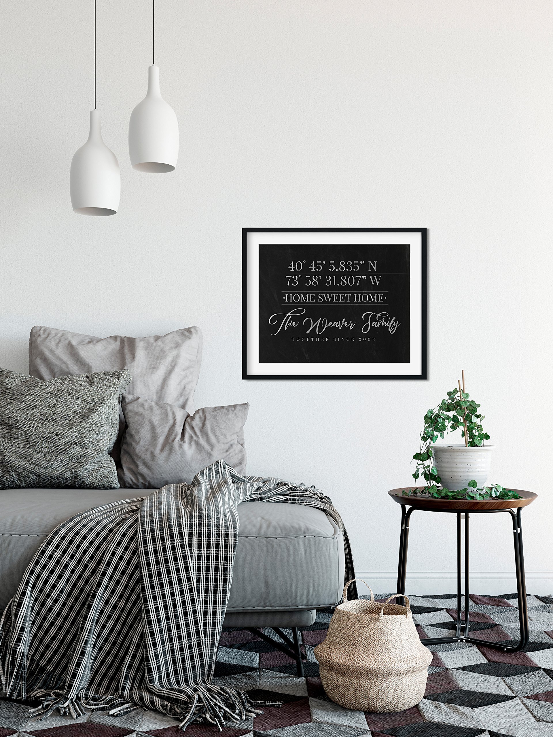 Custom Family Art Print - Personalized Home Sweet Home Wall Decor with GPS Coordinates, Names & Year - Unique Housewarming Gift for New Homeowners & Family