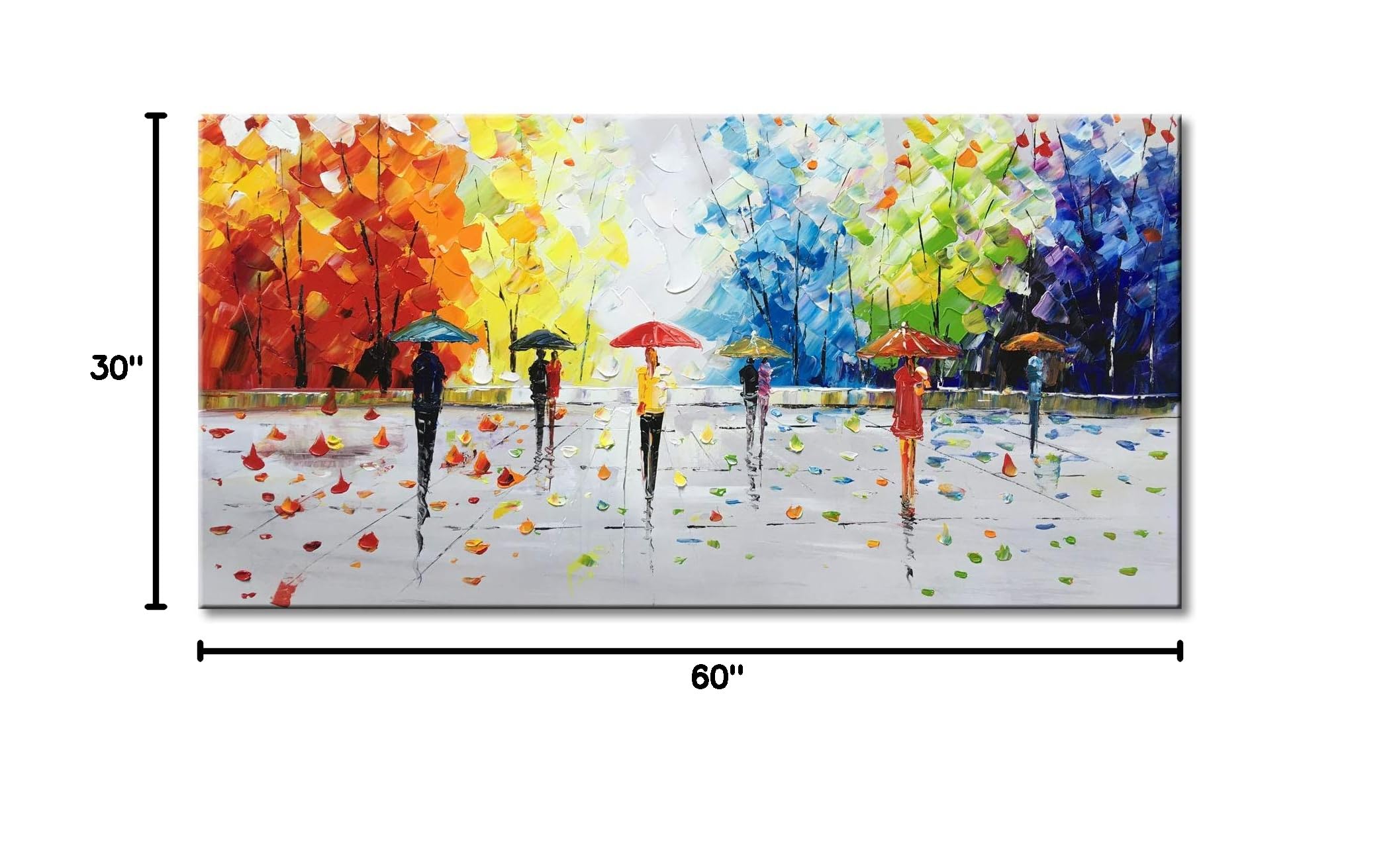 Winpeak Art Large Handmade 60x30 Streetwalk Textured Abstract Landscape Oil Painting on Canvas - Modern Wall Decor for Living Room, Bedroom & Office