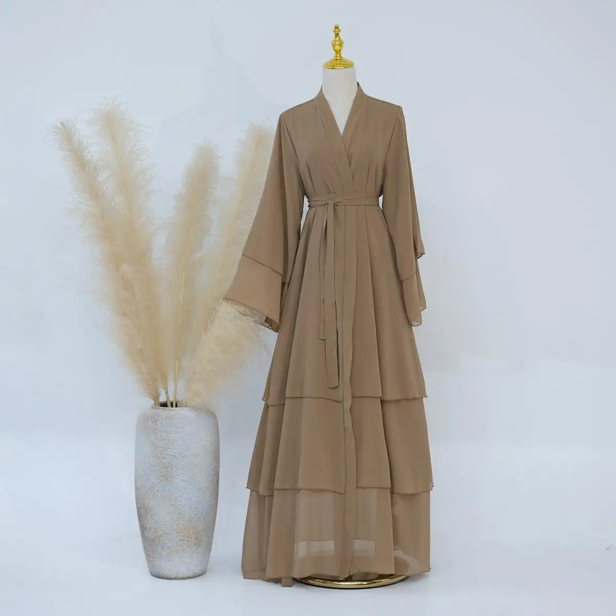 Elegant Chiffon Muslim Women's Open Abaya Dress - Modest Islamic Prayer Dress for Women, Perfect for Prayer, Mosque, and Special Occasions