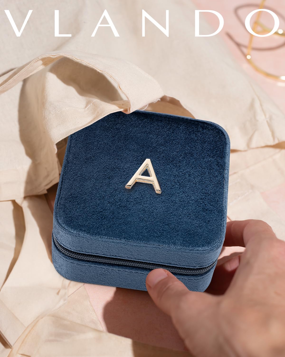 Personalized Initial Jewelry Box for Women - Engraved Letter J Dark Blue Travel Jewelry Case | Birthday Gifts for Best Friends, Friendship Gifts for Her | Perfect for Travel, Bridesmaid Proposal & Special Occasions