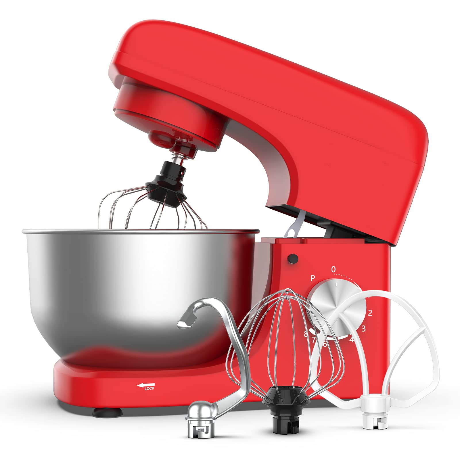 **8-Speed Stand Mixer with 4.7QT Stainless Steel Bowl - 380W Powerful Kitchen Mixer for Baking, Includes Dough Hook, Flat Beater & 6-Wire Whip (Red) - Perfect for Cakes, Cookies, Bread & More**