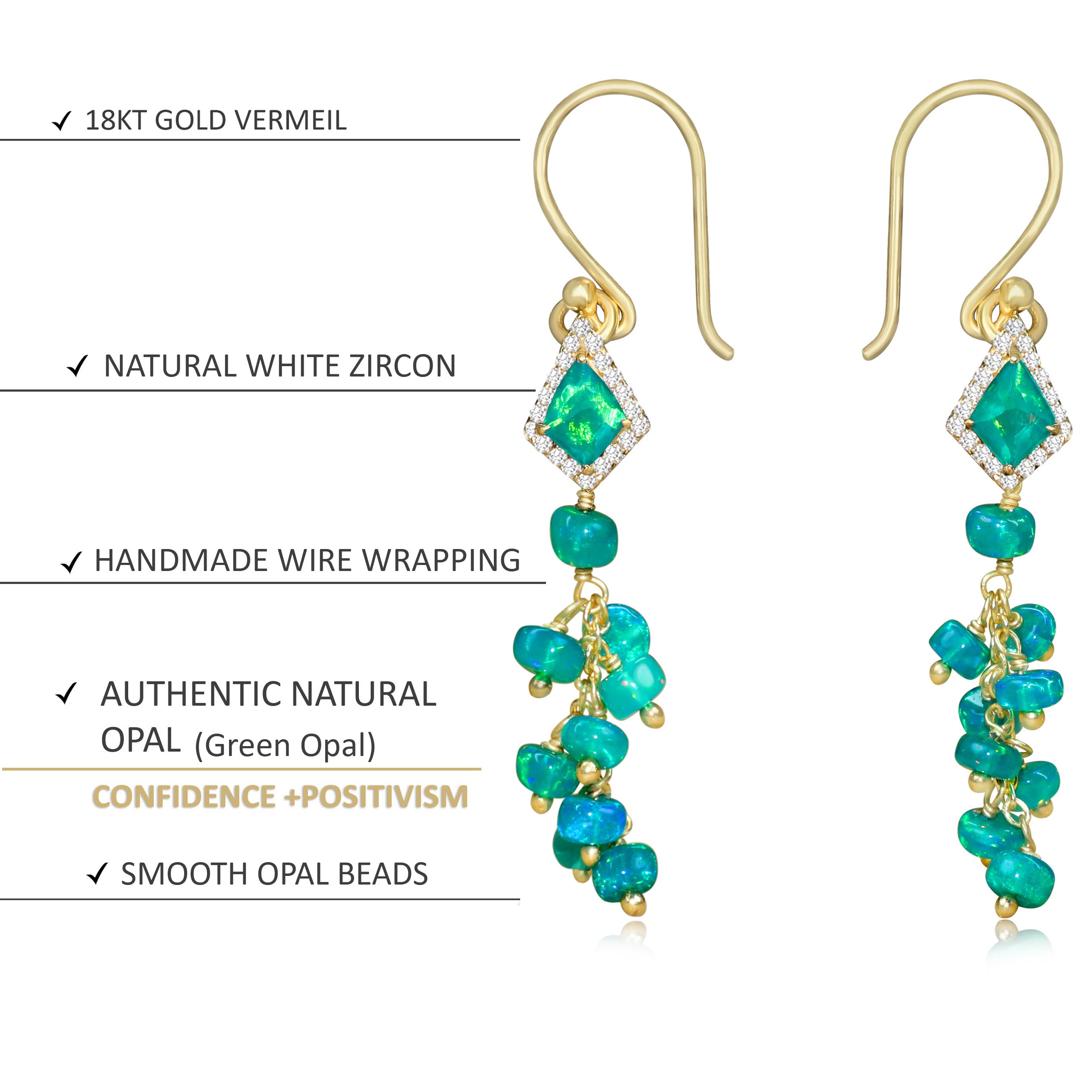 Natural Green Opal Kite Charm Beaded Cluster Earrings | Handmade Boho Dangle Earrings for Women | Perfect for Weddings, Parties & Everyday Wear