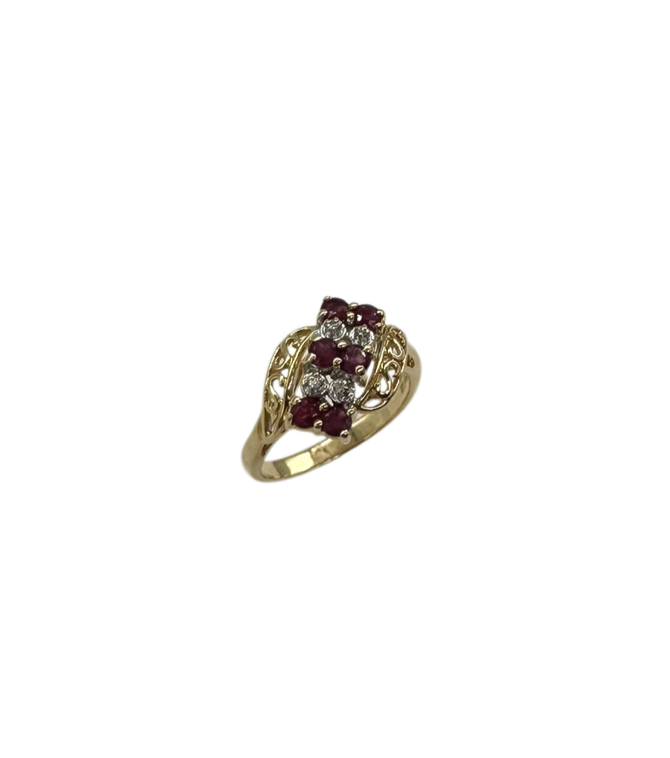 14K Yellow Gold Ruby & Diamond Bypass Ring for Women | Elegant Vintage Style Engagement & Wedding Band | Perfect Gift for Anniversary, Valentine's Day & Special Occasions