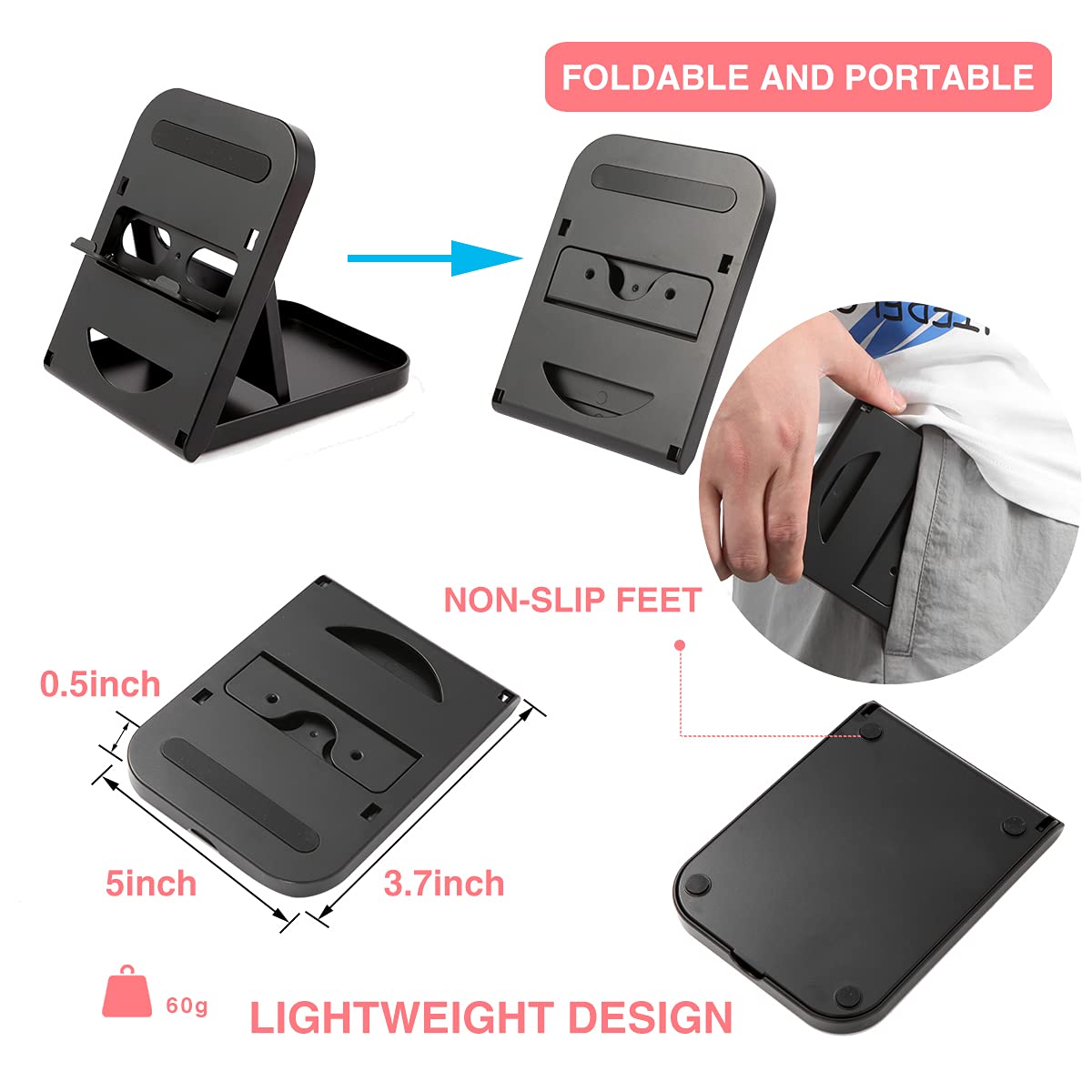 Foldable Adjustable Nintendo Switch Stand - Portable Play & Charging Stand for Switch/Switch Lite, Compatible with iPad, iPad Mini, iPad Pro, iPad Air, Smartphones & Kindle - Perfect for Gaming, Travel & Home Entertainment