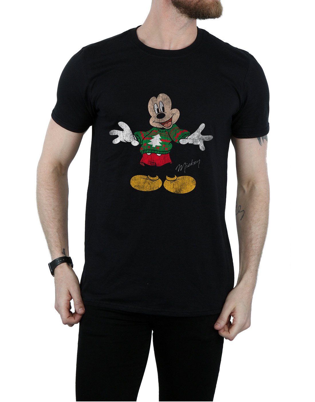 Disney Mickey Mouse Christmas Sweater for Men - X-Large Black Holiday Pullover | Festive Gift, Ugly Christmas Party Outfit, Family Matching PJs