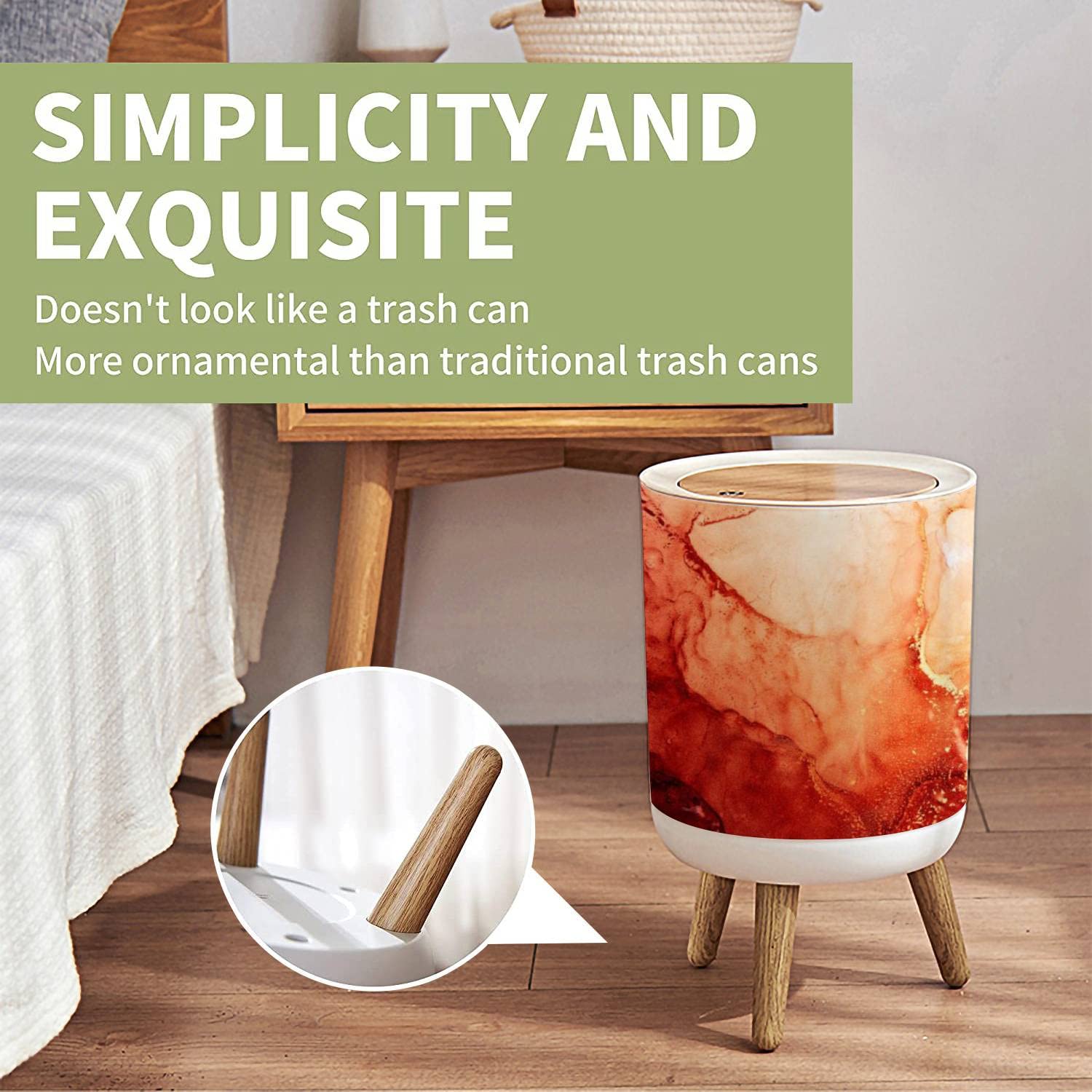 1.8 Gallon Small Trash Can with Lid - Red Ink Water Marble Texture, Volcanic Lava Design, Round Press Cover, Dog Proof Wastebasket for Kitchen, Bathroom, Living Room | Perfect for Home, Office, Dorm & Pet-Friendly Spaces