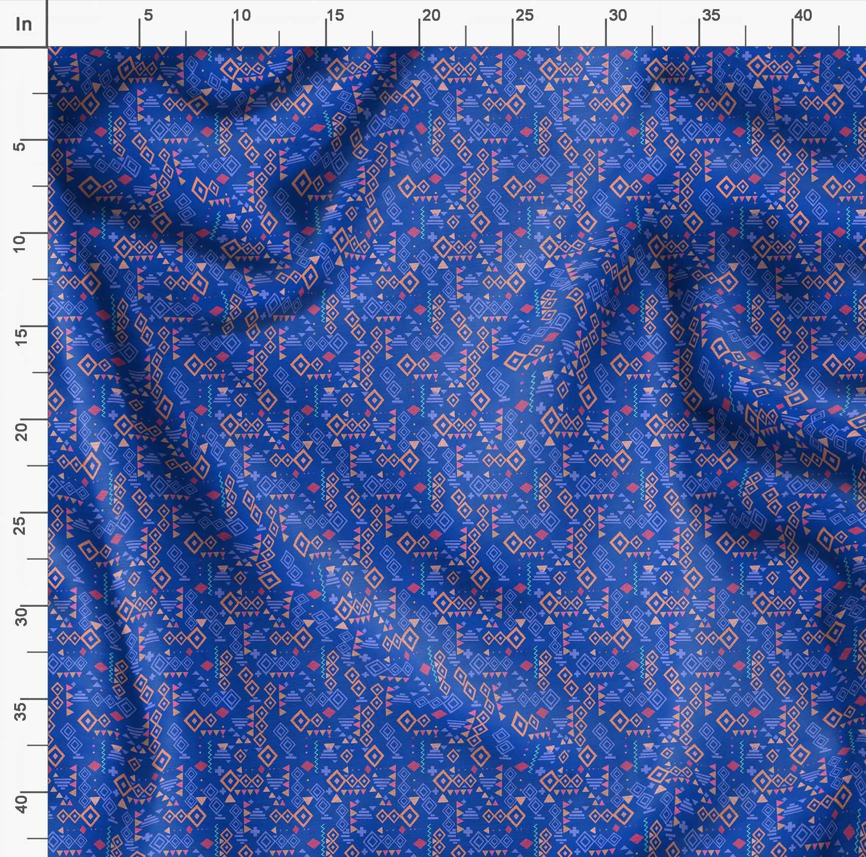 Soimoi Moss Georgette Blue Fabric by The Yard - 42 Inch Wide Diamond Geometric Print Fabric for Dresses, Curtains & Home Decor - Elegant Classic Printed Chiffon Material for Sewing & DIY Projects