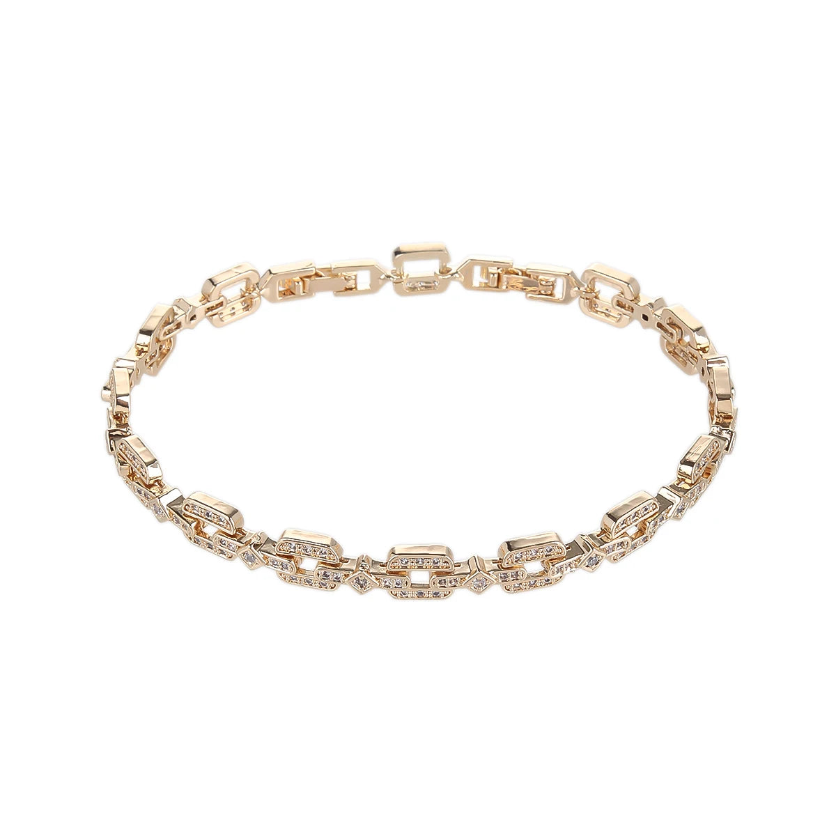 Elegant Cubic Zirconia Geometric Square Chain Link Bracelet for Women - Chic Party Jewelry Gift for Birthday, Anniversary & Special Occasions