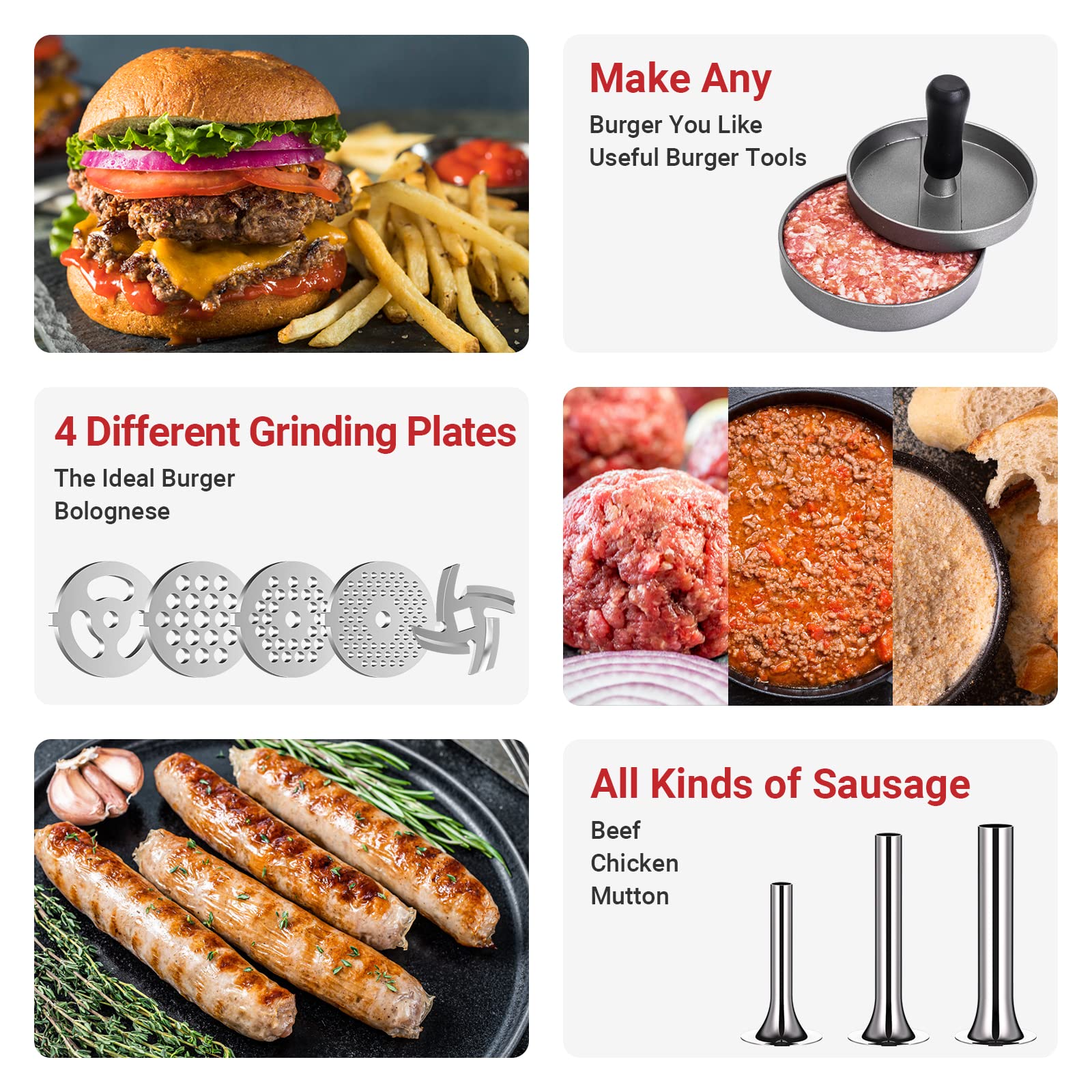KitchenAid Stand Mixer Metal Food Grinder Attachment - Heavy Duty Meat Grinder & Sausage Stuffer Kit with 3 Accessories for Fresh Ground Beef, Sausage Making & Home Kitchen Use