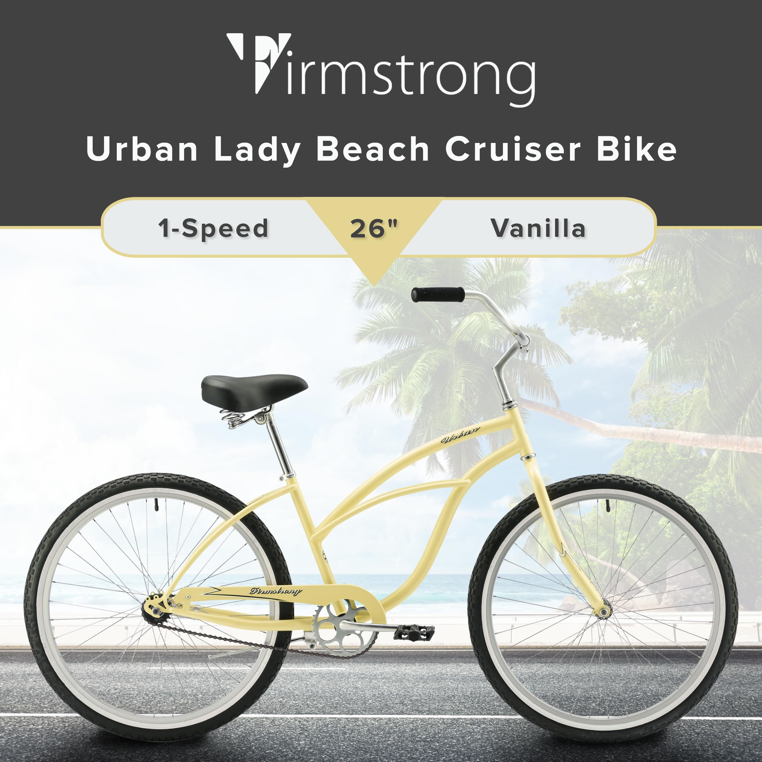 Firmstrong Urban Lady Beach Cruiser Bicycle - Women's Comfort Bike with 7 Speeds, Classic Design for Casual Rides & Coastal Adventures - Perfect for Beach Outings, City Commuting & Leisure Cycling