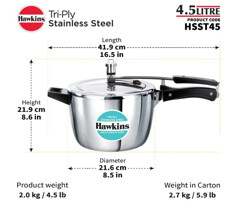 Hawkins 4.5L Tri-Ply Stainless Steel Pressure Cooker Replacement Inner Lid - Durable & Safe for Cooking, Steaming & Canning | Perfect for Home Kitchens & Professional Use