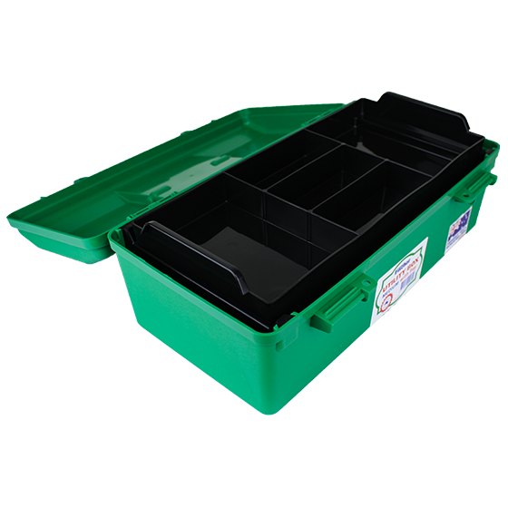 Medium Liftout Tray Green Plastic First Aid Toolbox - Durable Medical Supply Organizer for Emergency Kits, Hospitals & Home Use