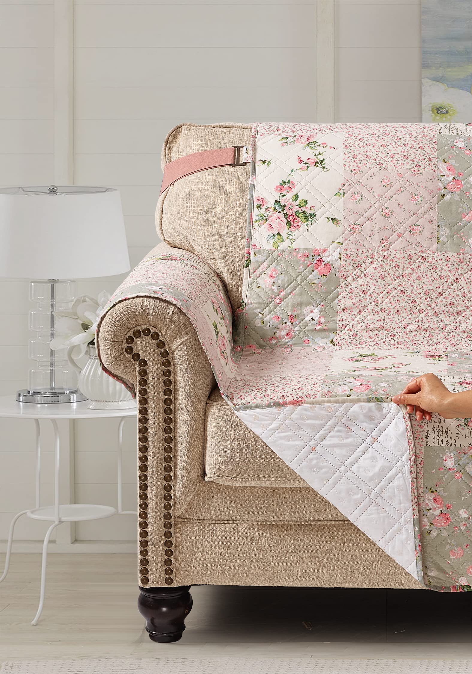 Rose and Sage Patchwork Quilted Recliner Slipcover - 26