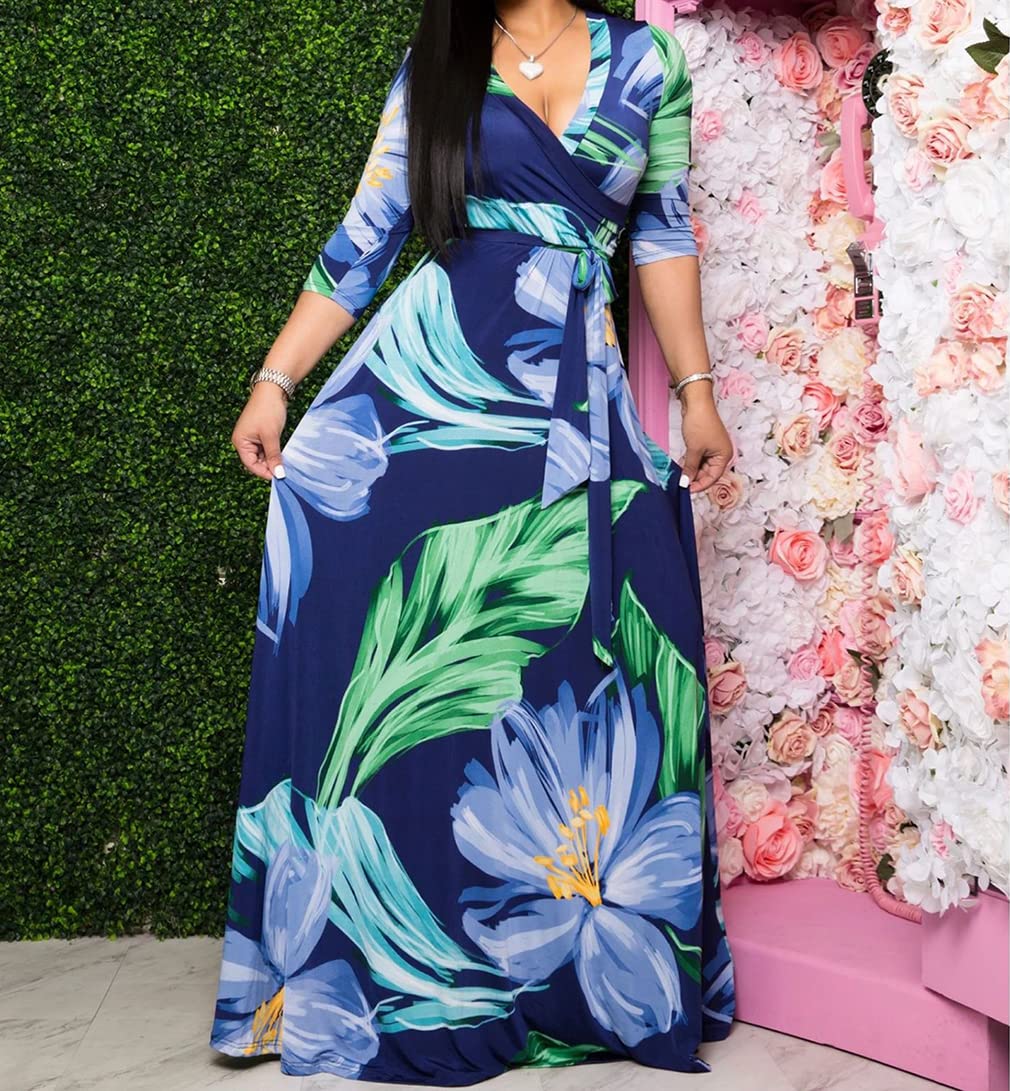 JTNFairy Women's Floral Print Long Maxi Dress - Plus Size Casual & Party Outfits - Perfect for Summer Beach, Vacation, and Evening Events