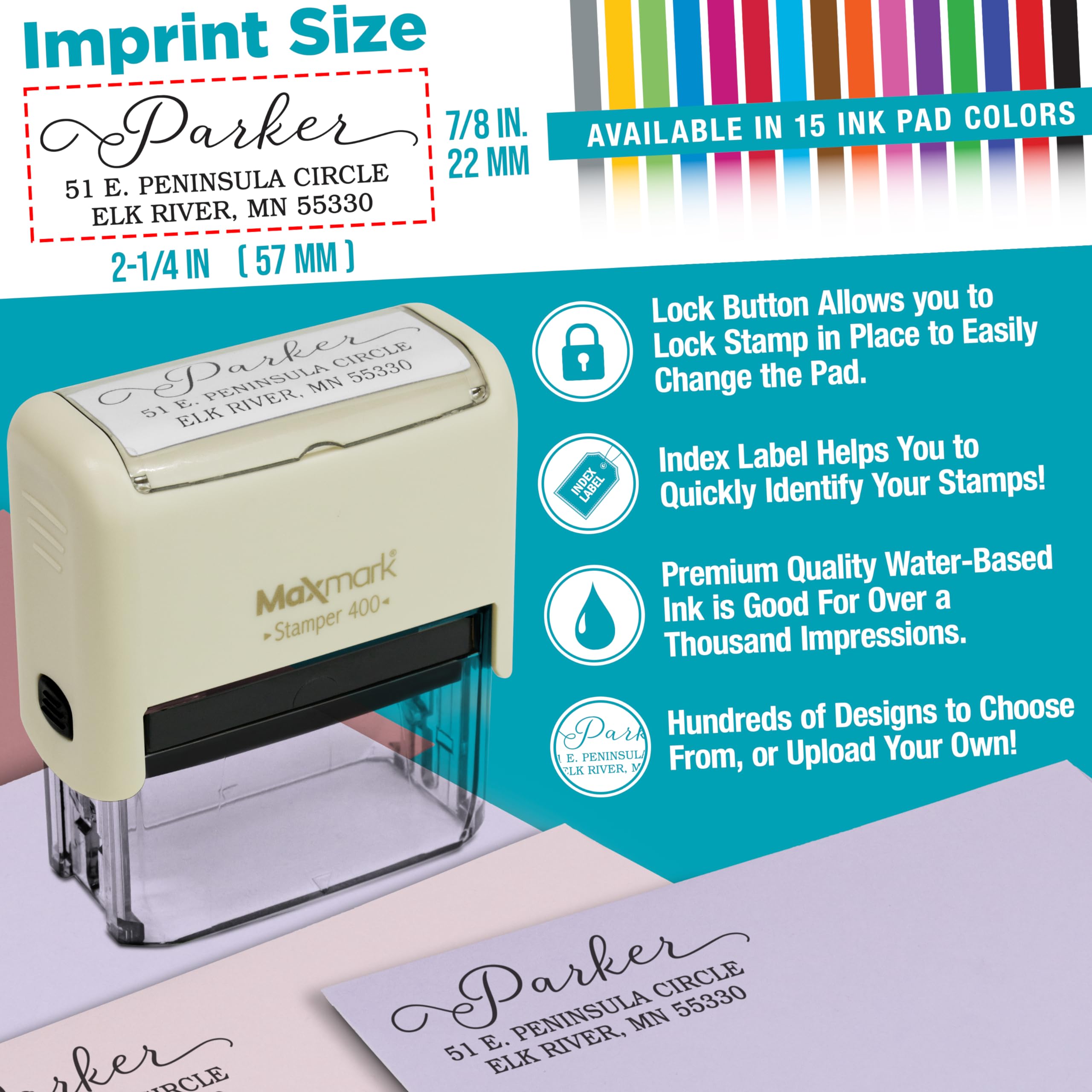 Personalized Self Inking Address Stamp - Custom Monogram Rubber Stamp for Wedding Invitations, Envelopes & Mail (MOAD105-SI) - Perfect for Home Office, Business Correspondence & Gift Giving