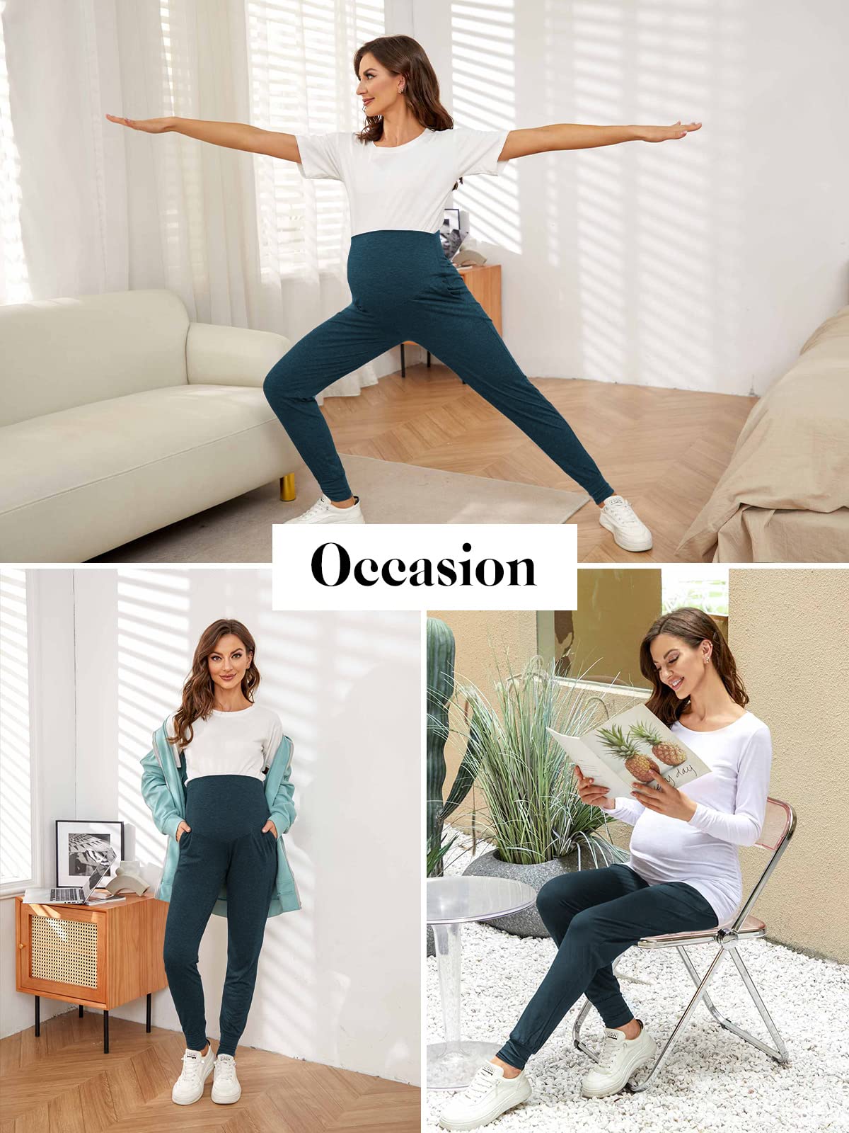 Liu & Qu Women's Maternity Stretchy Lounge Pants - Soft Comfortable Casual Pregnancy Pants for Everyday Wear, Yoga & Relaxation at Home