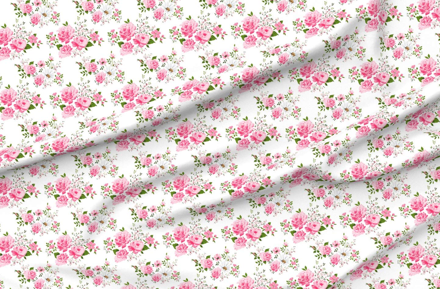 Pink Cute Roses Floral Print Velvet Fabric by The Yard - Soft Upholstery & Apparel Material for Nursery Decor, Girls' Room, DIY Home Projects (Spoonflower Premium Quality)