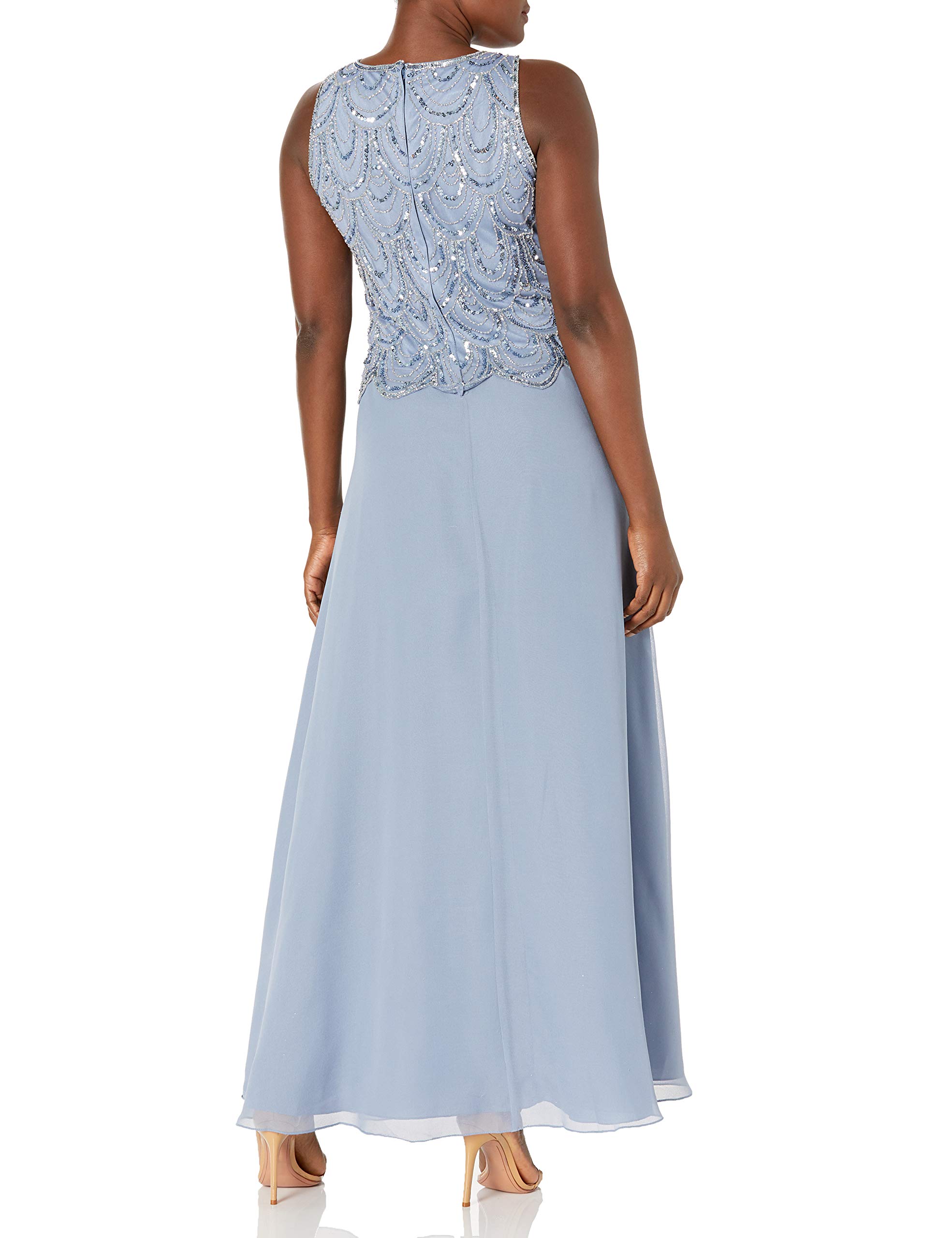J Kara Women's Plus Size Sleeveless Beaded Long Dress with Scarf - Elegant Casual & Evening Wear for Parties, Weddings & Special Occasions