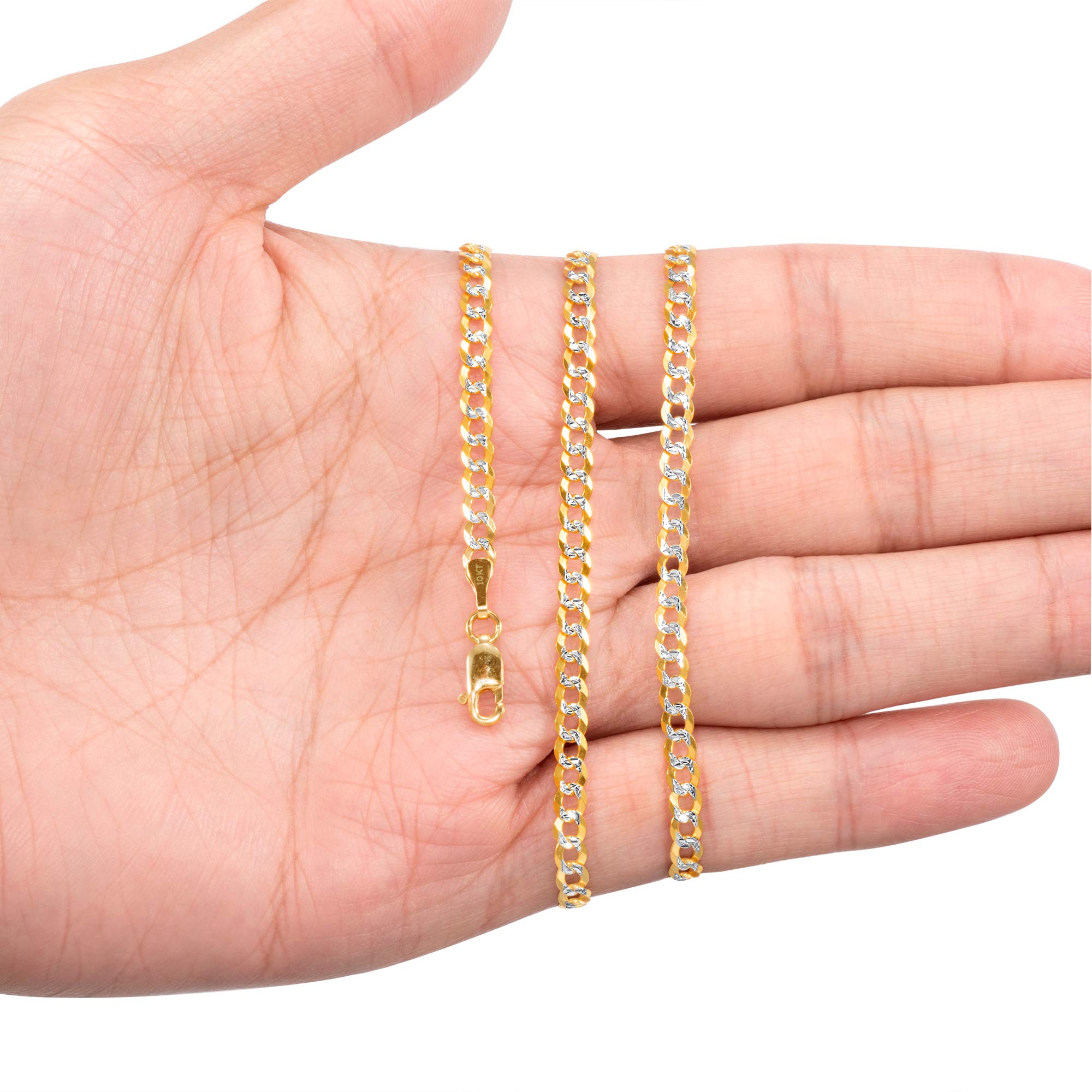 10K Real Yellow Gold Solid Cuban Curb Link Bracelet - 4mm Diamond Cut Pave Chain for Men & Women (7