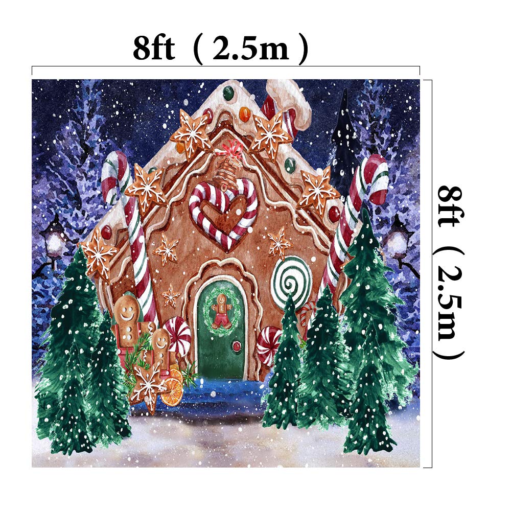 8x8ft Large Winter Photography Backdrop - Christmas Gingerbread House Decor for Studio Props & Holiday Photo Shoots | Perfect for Seasonal Portraits, Christmas Cards, and Festive Social Media Content
