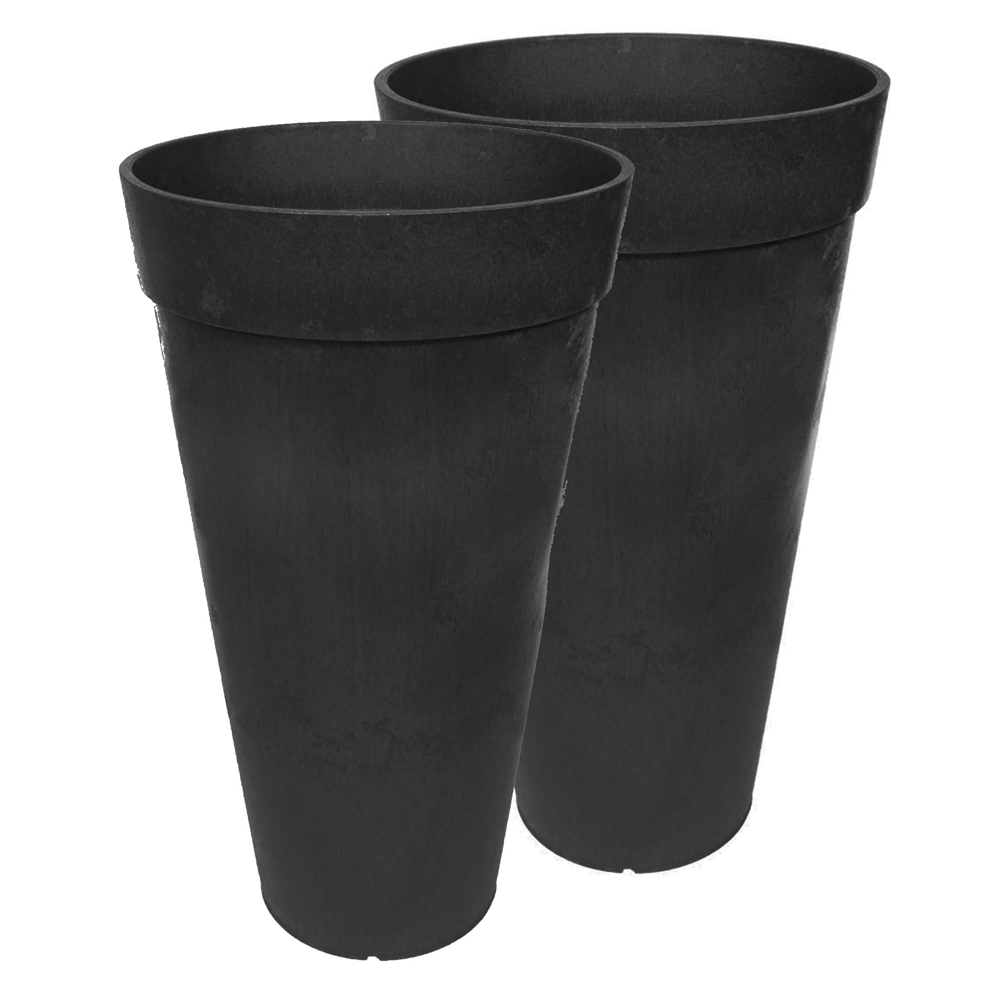 TierraVerde 2 Pack Aria Round Planter - Indoor/Outdoor Self Watering Flower Pots, 15 Inch Wide x 26 Inch Tall, Black - Perfect for Home Decor, Garden, Patio & Office Plants