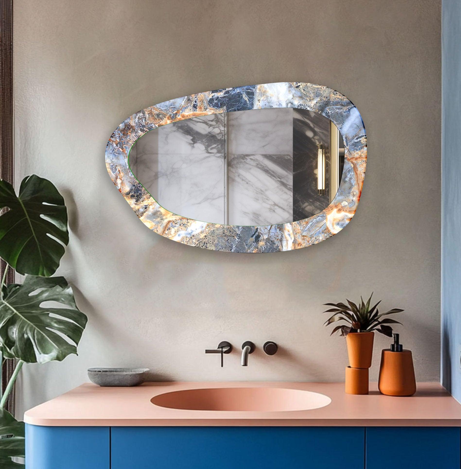 Elegant Blue Marble Entryway Wall Mirror - Stylish Home Decor for Hallway, Living Room & Bedroom