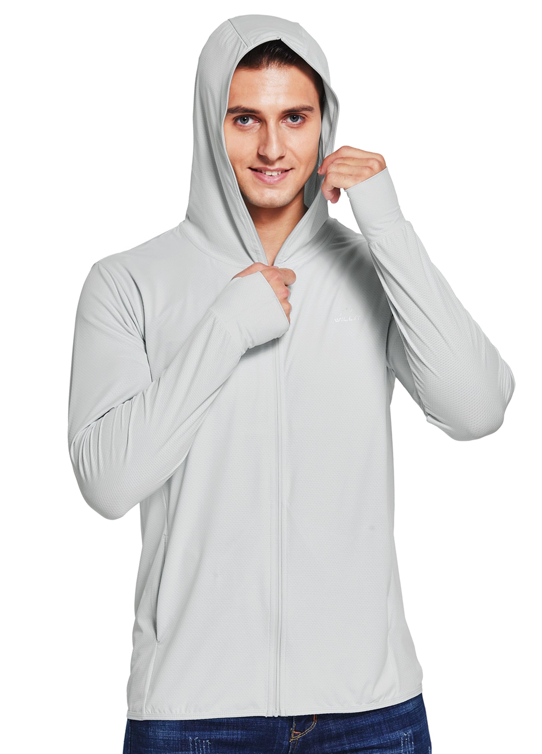 Willit Men's UPF 50+ Sun Protection Hooded Jacket - Lightweight SPF UV Shirt for Hiking, Fishing & Outdoor Activities - Long Sleeve Full Zip Windbreaker for Summer Adventures