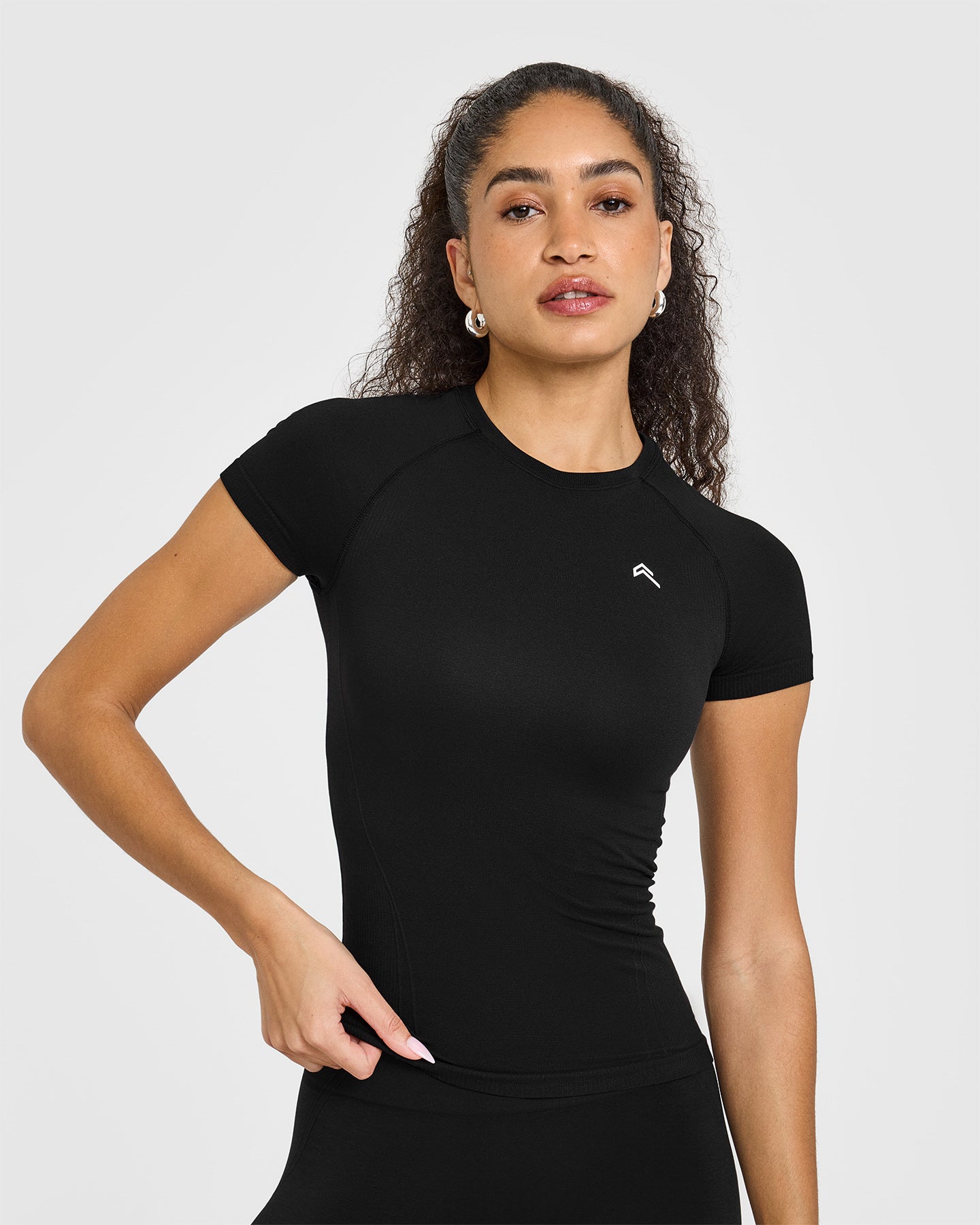 Seamless Fitted Top for Women - Stretchy Comfortable Black Basic Shirt for Layering, Workout & Everyday Wear