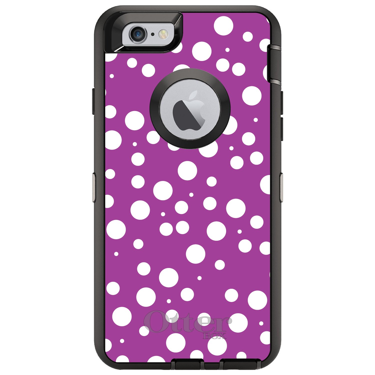 DistinctInk iPhone 6 / 6S Case (NOT Plus) - Fuchsia White Polka Dot Protective Cover - OtterBox Defender Replacement - Durable Shockproof Phone Case for Women & Girls - Perfect for School, Work & Everyday Use