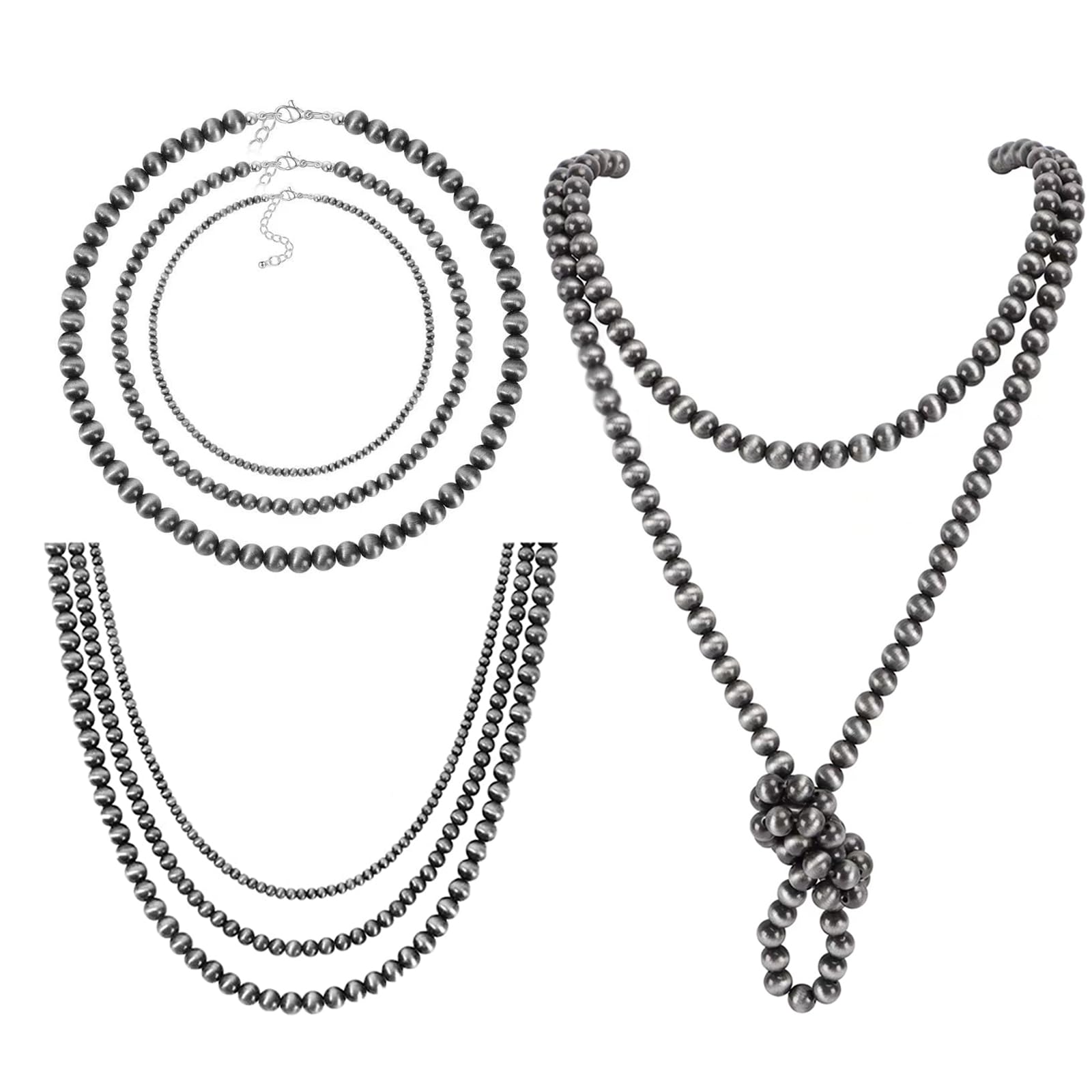 5Pcs Western Jewelry Navajo Pearl Necklace for Women - Boho Vintage Beaded Choker Jewelry Set - Perfect for Country Music Festivals, Cowgirl Outfits & Western Themed Parties