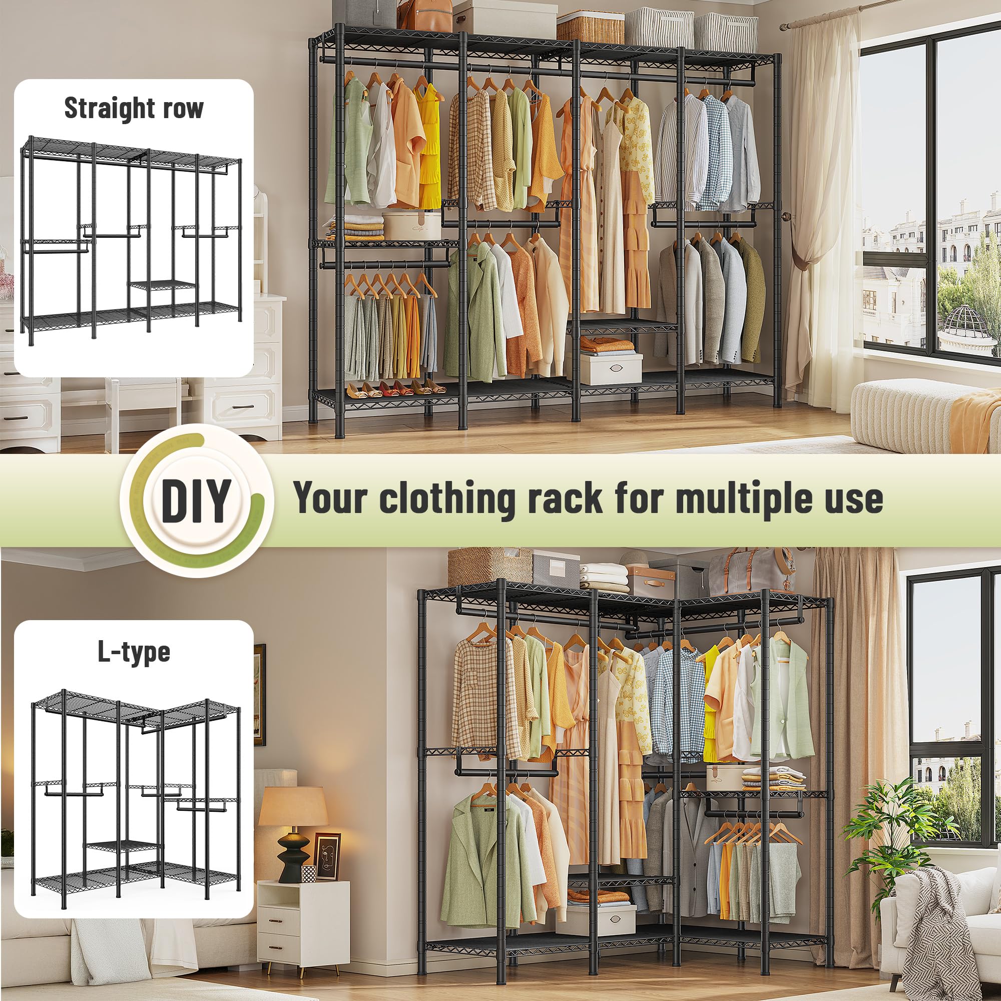 Raybee Heavy Duty Clothes Rack with Shelves - 76