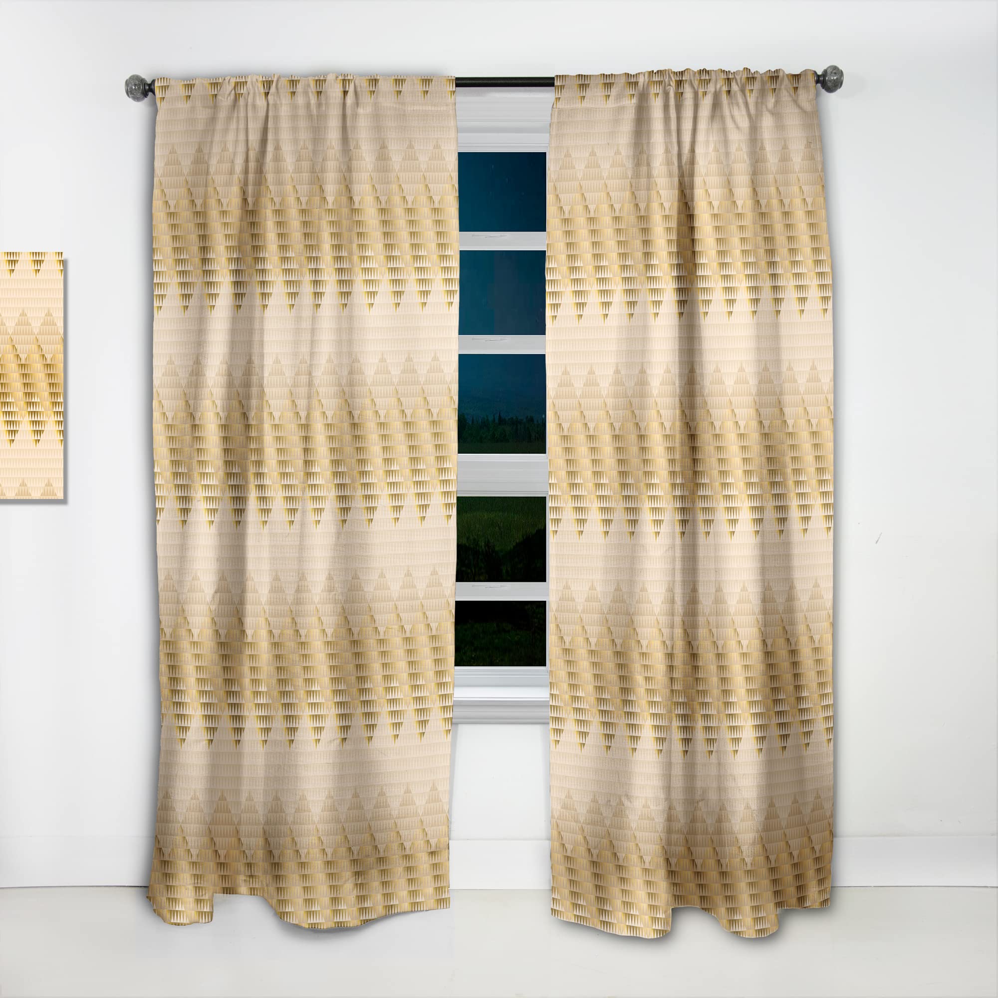 DesignQ 'Golden Triangular Waves I' Thermal Insulated Curtains - 52x84 Single Panel for Bedroom & Living Room - Blackout Drapes for Home Decor, Noise Reduction & Energy Efficiency