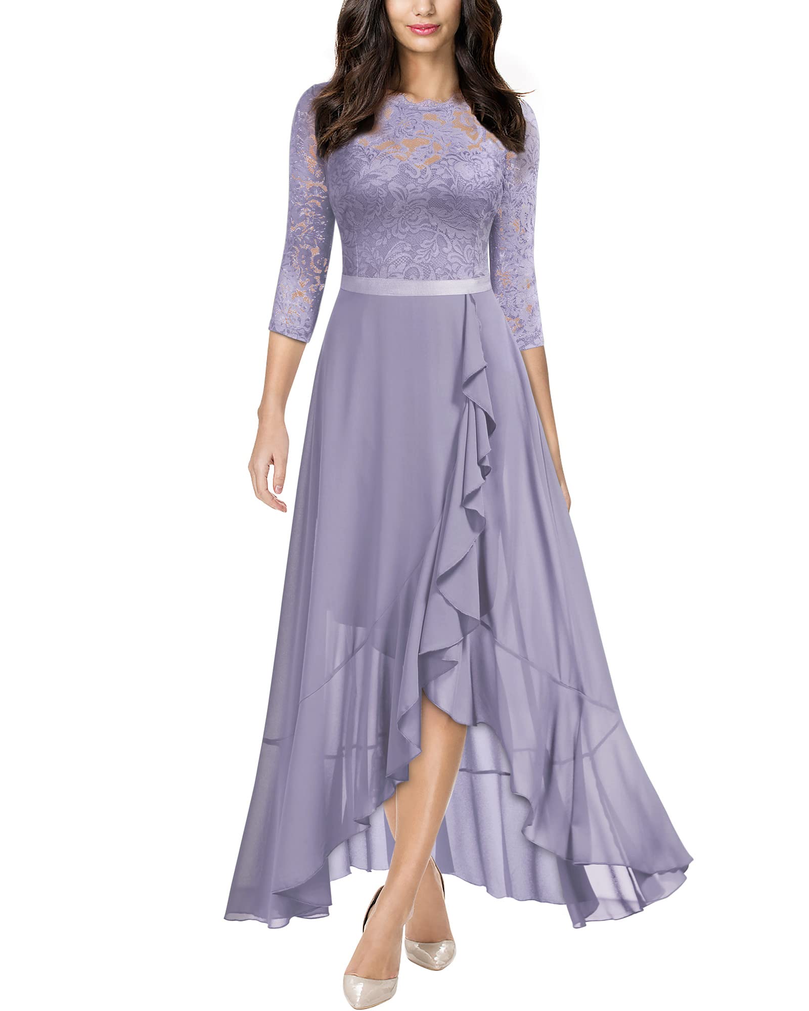Miusol Women's Elegant Floral Lace Ruffle Bridesmaid Maxi Dress - Perfect for Weddings, Parties & Formal Events