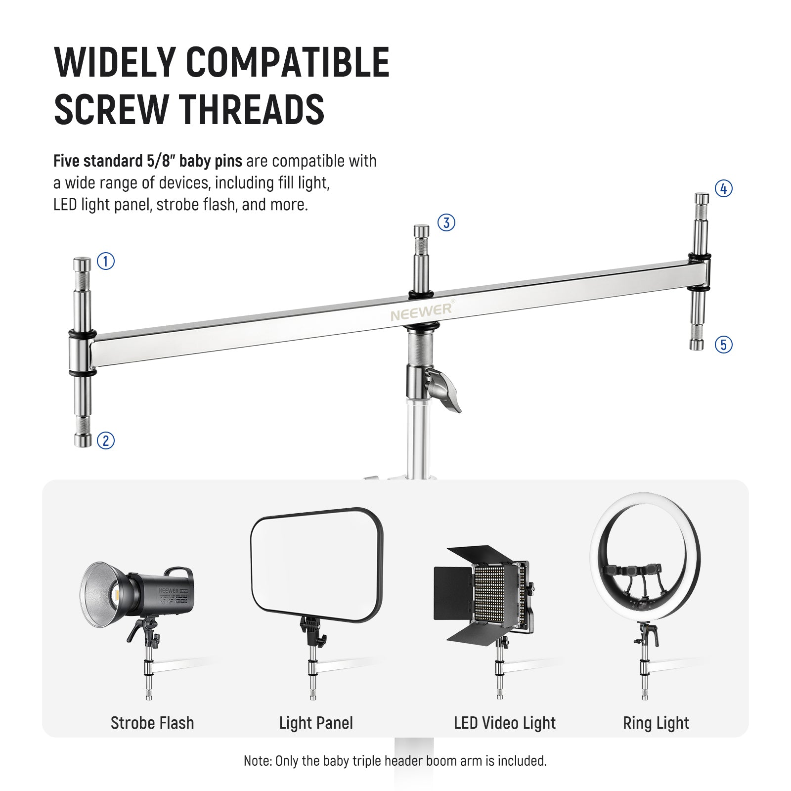 NEEWER UA005 Professional Triple Header Boom Arm for Baby Photography - Perfect for Newborn, Infant, and Toddler Photo Shoots in Studio or Home