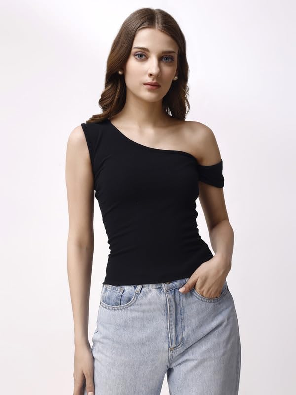 PRIDESKA Women's Solid Polyester Tank Top - Black Crop Top for Women | Stylish & Comfortable Summer Casual Wear | Perfect for Gym, Yoga, Beach & Everyday Outfits (PRI-WW-37-BLACK)